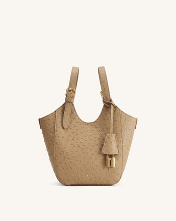 Ines Sac cabas imitation autruche avec cadenas - Kaki