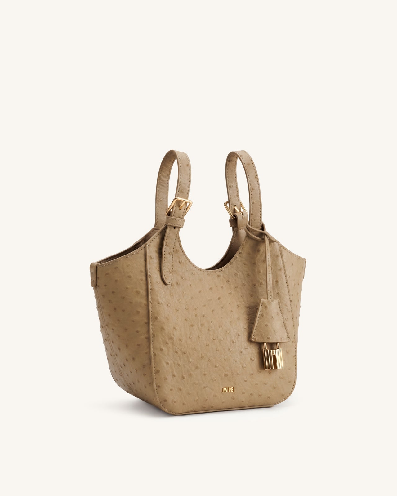 Ines Sac cabas imitation autruche avec cadenas - Kaki