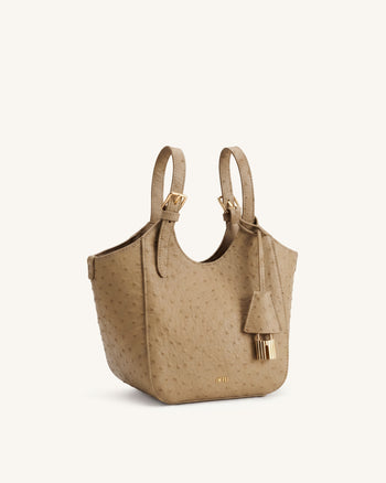 Ines Sac cabas imitation autruche avec cadenas - Kaki