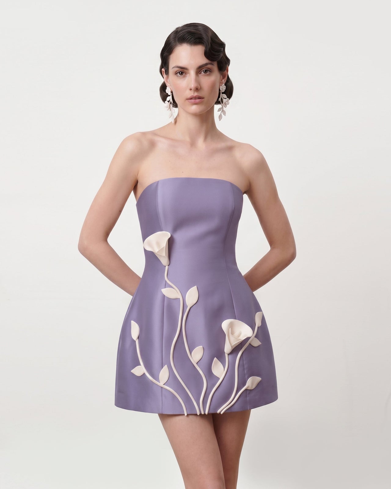 Mini robe bustier à fleurs 3D - Violet