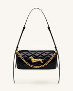 Sac porté épaule matelassé à chaîne Dachshund - Noir