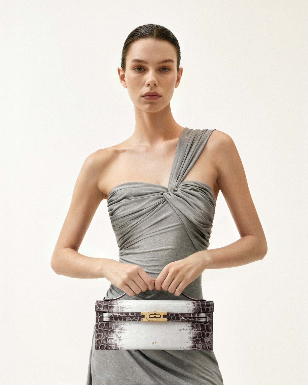 Sac à poignée supérieure structuré Bria – Croco Blanc
