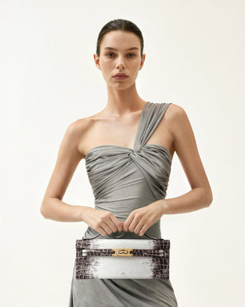 Sac à poignée supérieure structuré Bria – Croco Blanc