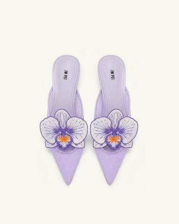 Helena Mules ajourées à décorations brodées - Violet
