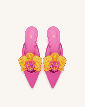 Helena Mules ajourées à décorations brodées - Rouge rose