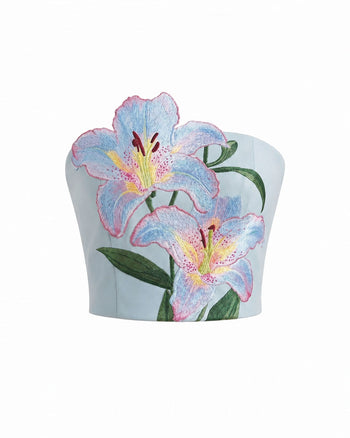 Lily Top corset bustier brodé de fleurs - Bleu clair