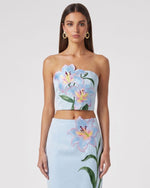 Lily Top corset bustier brodé de fleurs - Bleu clair