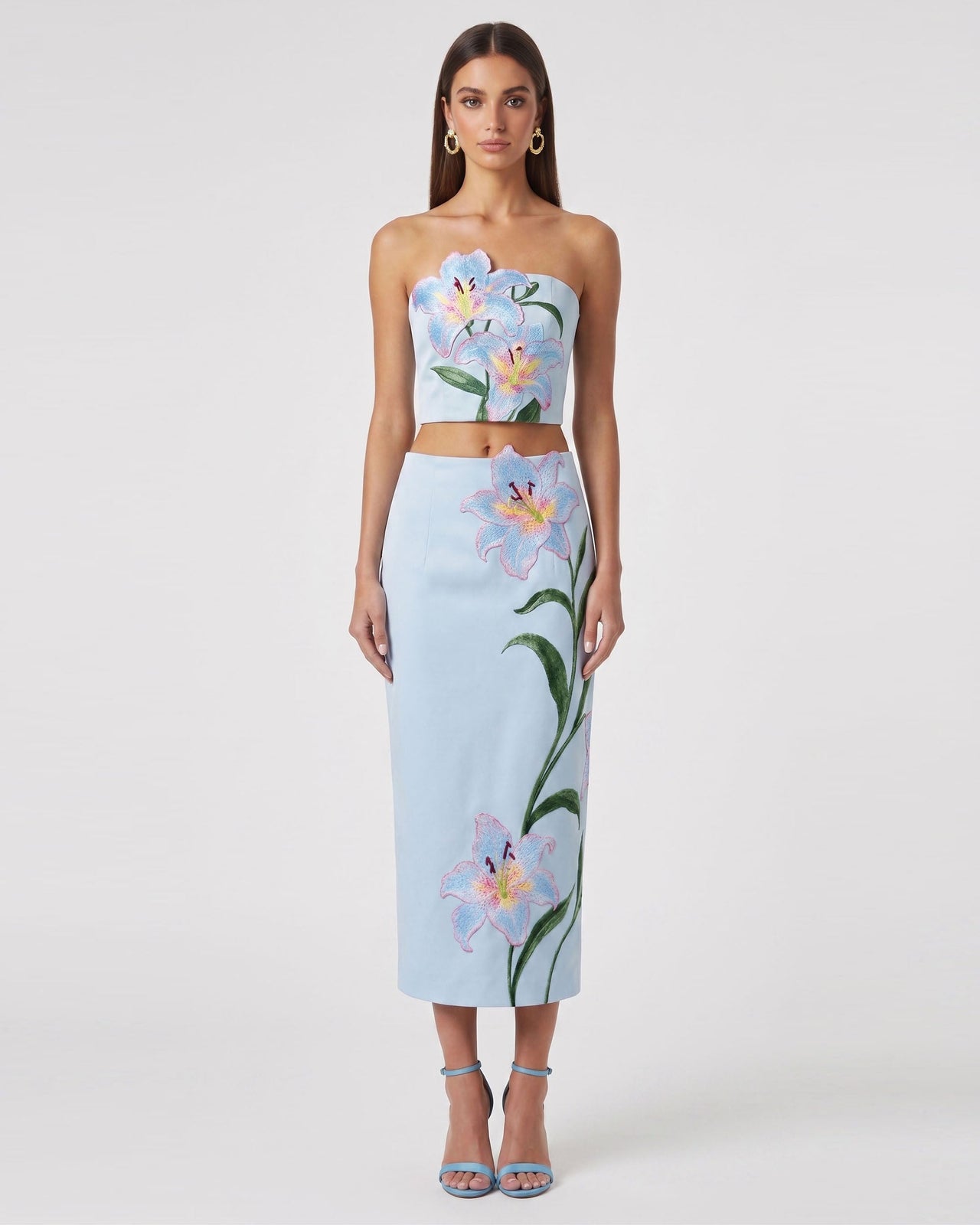Lily Top corset bustier brodé de fleurs - Bleu clair