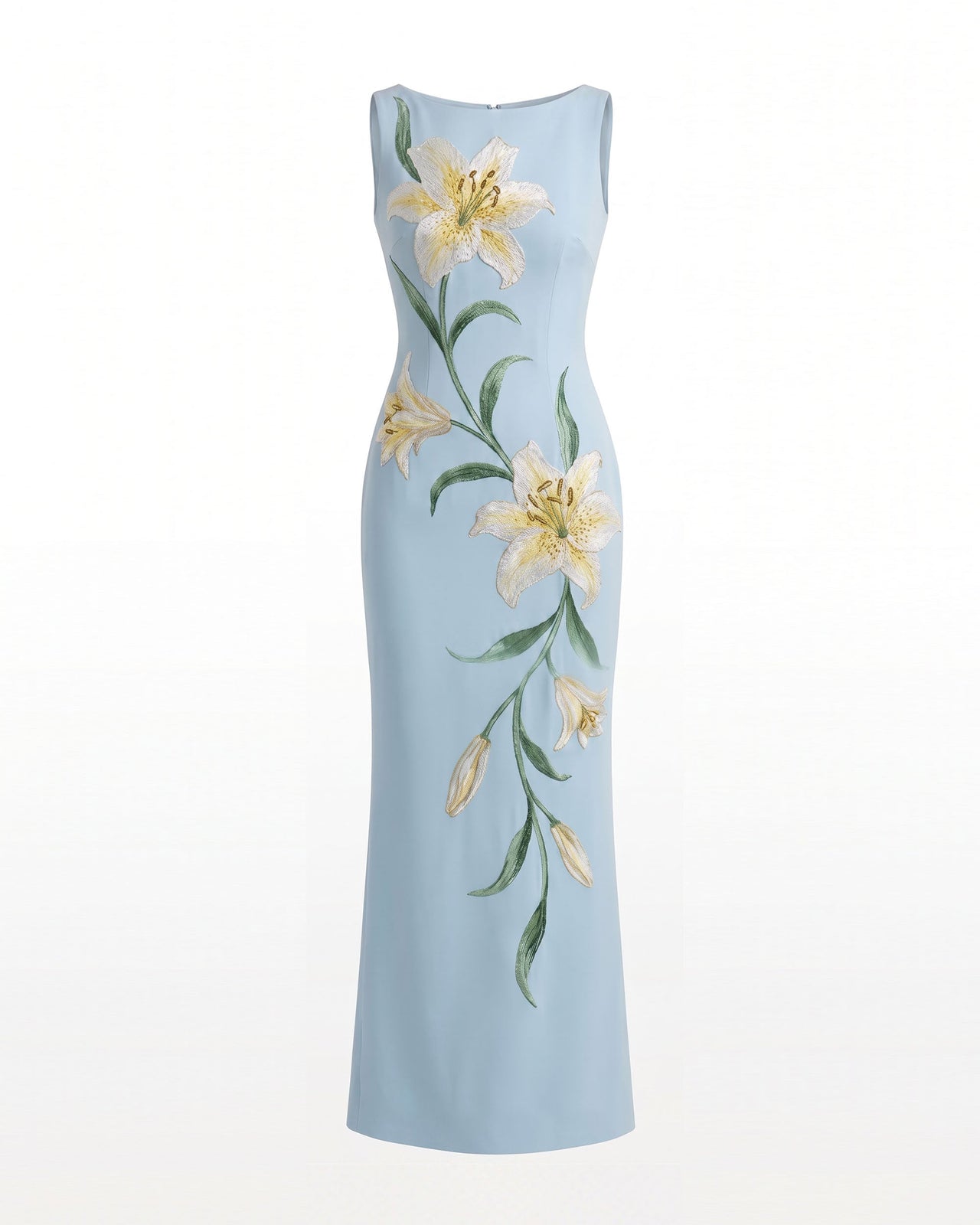 Lily Robe longue fourreau sans manches à imprimé floral - Bleu clair