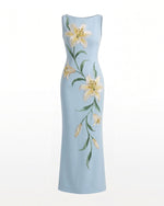 Lily Robe longue fourreau sans manches à imprimé floral - Bleu clair