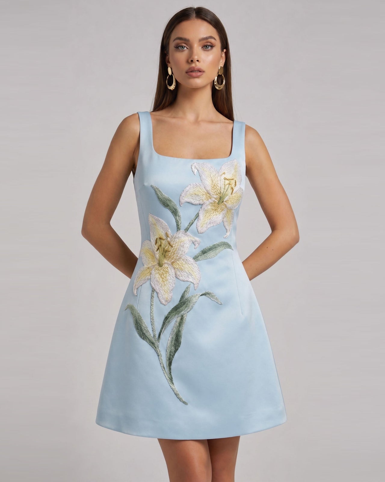 Lily Mini robe trapèze sans manches à imprimé floral - Bleu clair