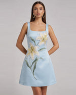 Lily Mini robe trapèze sans manches à imprimé floral - Bleu clair