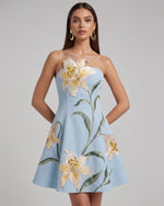 Lily Mini robe trapèze bustier à imprimé floral - Bleu clair