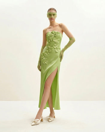 Robe longue à broderie florale - Vert