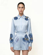 Iris Chemise brodée à col et manches longues - Bleu clair