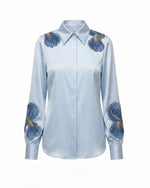 Iris Chemise brodée à col et manches longues - Bleu clair