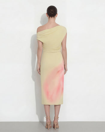 Robe midi asymétrique à une épaule à imprimé floral aquarelle - Jaune
