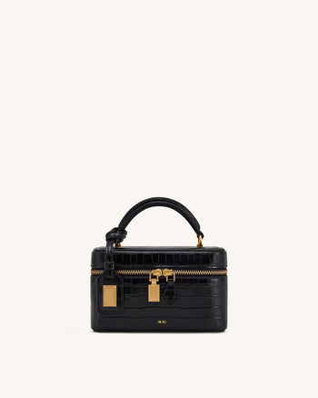 Sac à poignée supérieure forme boîte Cleo - Croco noir