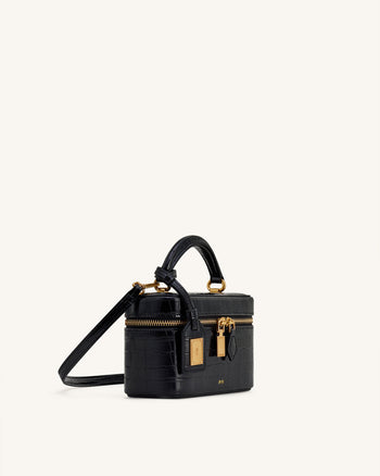 Sac à poignée supérieure forme boîte Cleo - Croco noir