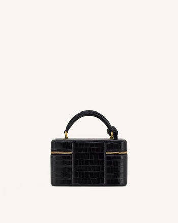 Sac à poignée supérieure forme boîte Cleo - Croco noir