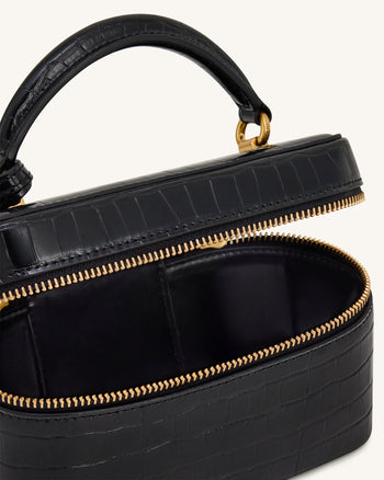 Sac à poignée supérieure forme boîte Cleo - Croco noir