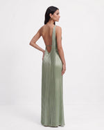 Robe longue asymétrique à franges - Vert sauge