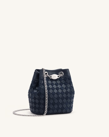Yara Sac seau tissé à la main en similicuir suédé - Bleu foncé