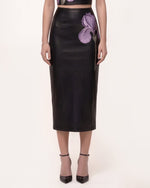Iris Jupe crayon mi-longue en cuir taille haute à imprimé floral - Noir