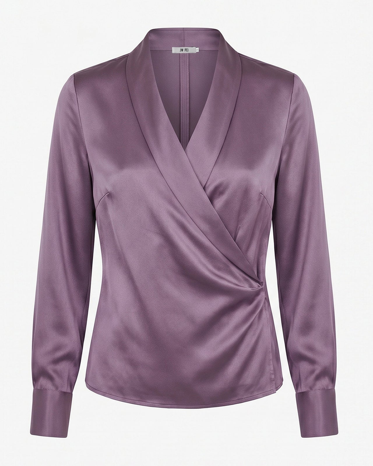Blouse à manches longues en satin à col en V cache-cœur - Mauve poudré
