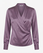 Blouse à manches longues en satin à col en V cache-cœur - Mauve poudré