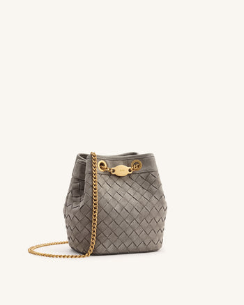 Yara Sac seau tissé à la main en suédine - Gris