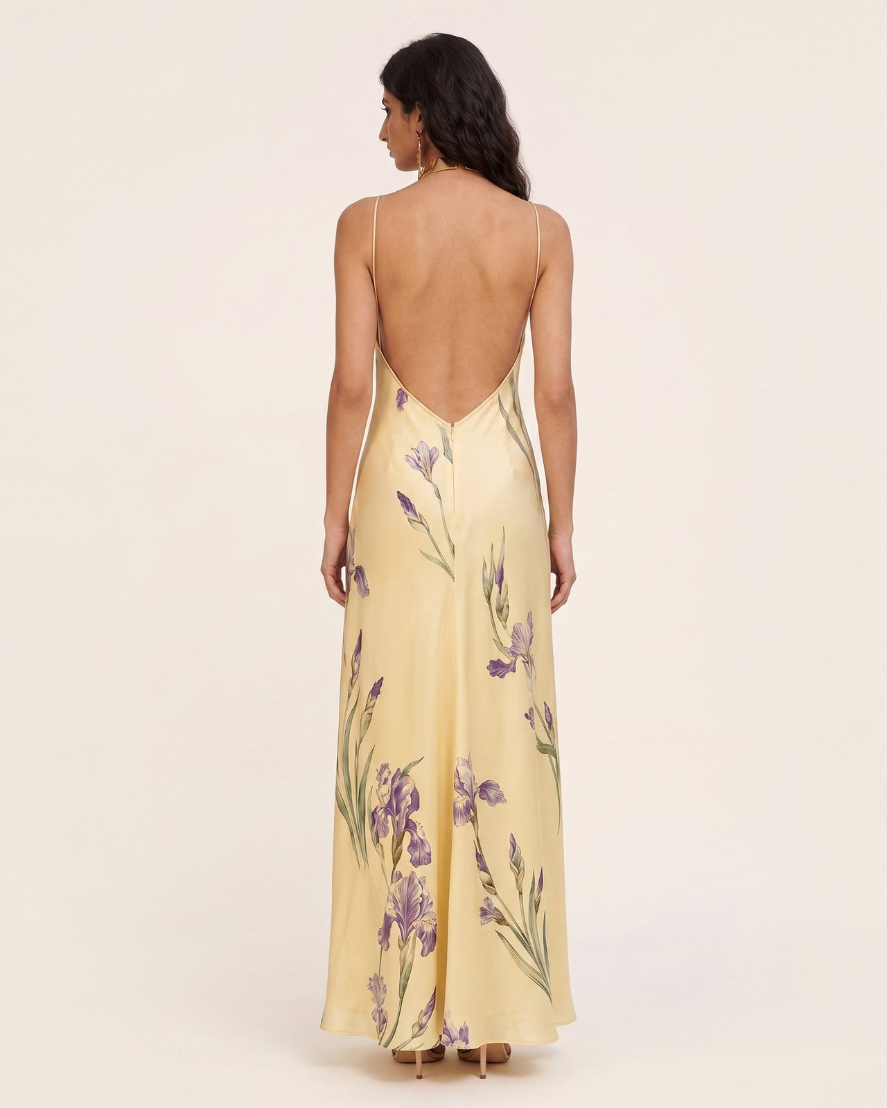 Iris Robe longue imprimée dos nu croisé et dos ouvert - Jaune