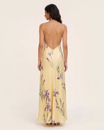 Iris Robe longue imprimée dos nu croisé et dos ouvert - Jaune