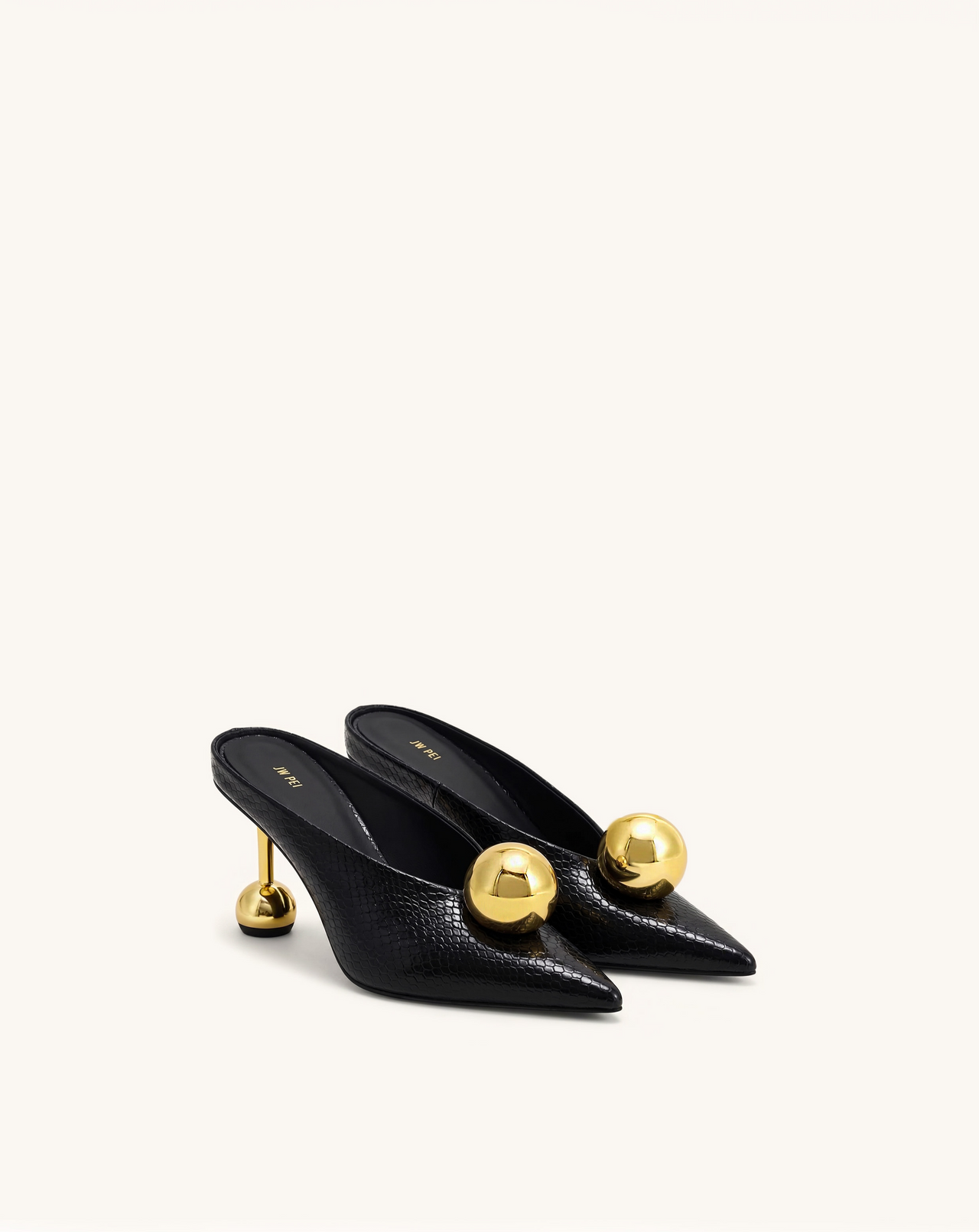 Mules à talon façon serpent Sofia - Noir