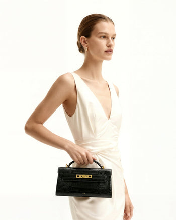 Sac à poignée supérieure Noor – Croco noir