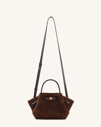 Petit sac cabas en fausse fourrure Hana – Marron foncé