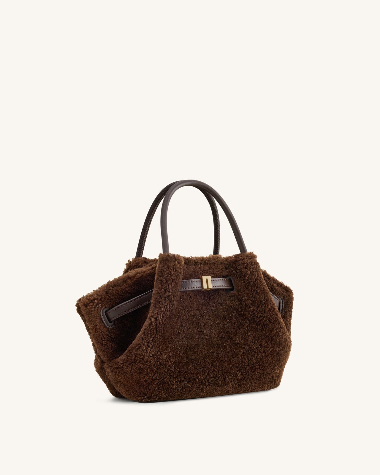 Petit sac cabas en fausse fourrure Hana – Marron foncé
