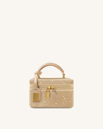 Sac à main avec anse supérieure en forme de boîte et cristal artificiel Cleo - Champagne