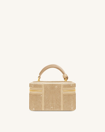 Sac à main avec anse supérieure en forme de boîte et cristal artificiel Cleo - Champagne