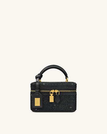 Sac à main avec anse supérieure en forme de boîte et cristal artificiel Cleo - Noir