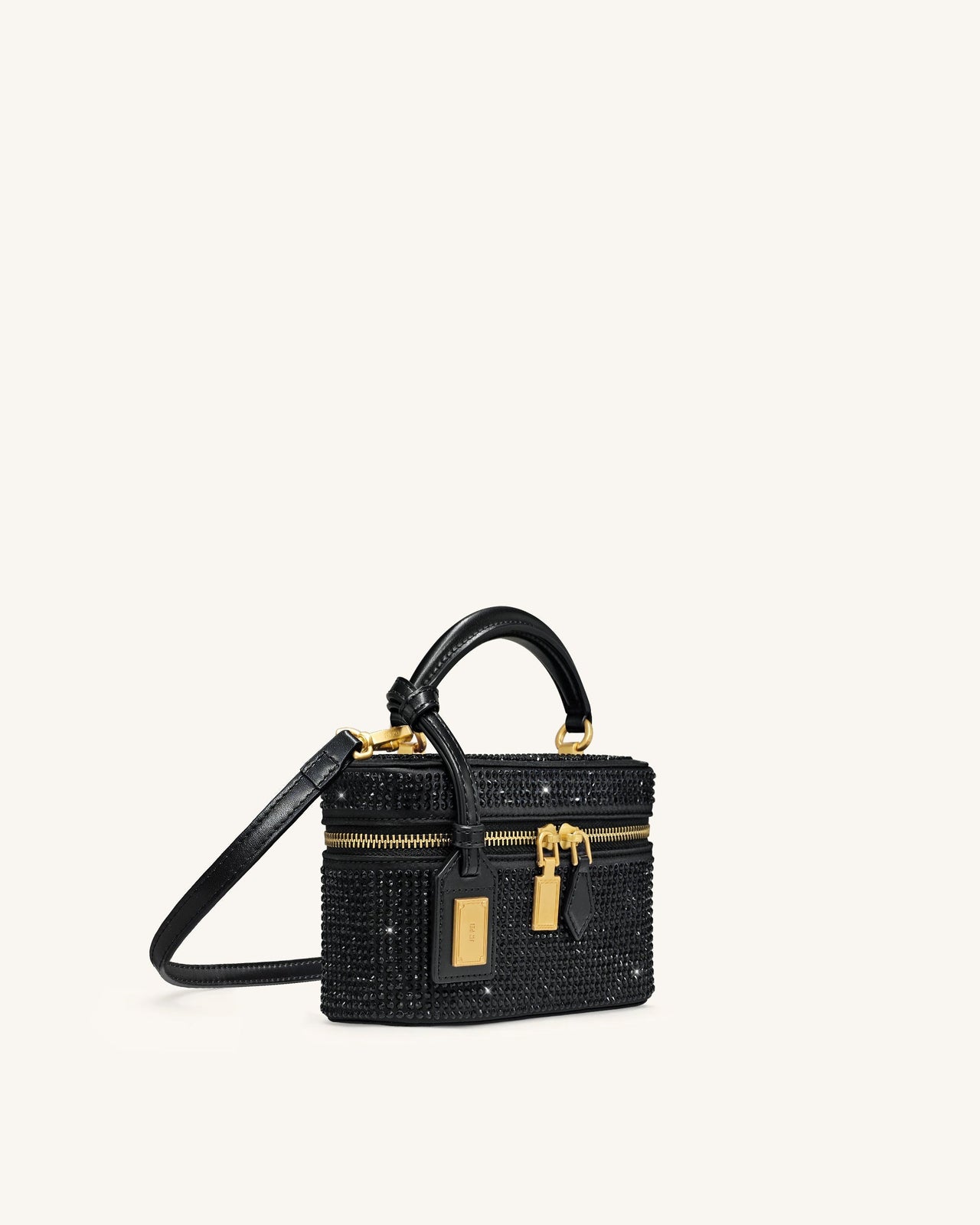 Sac à main avec anse supérieure en forme de boîte et cristal artificiel Cleo - Noir