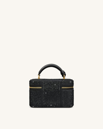 Sac à main avec anse supérieure en forme de boîte et cristal artificiel Cleo - Noir