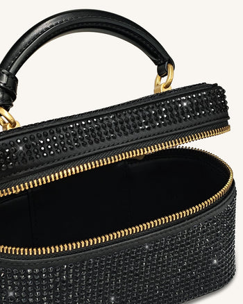 Sac à main avec anse supérieure en forme de boîte et cristal artificiel Cleo - Noir