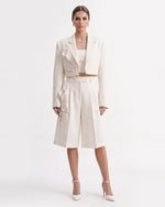 Blazer court à appliqués floraux - Blanc