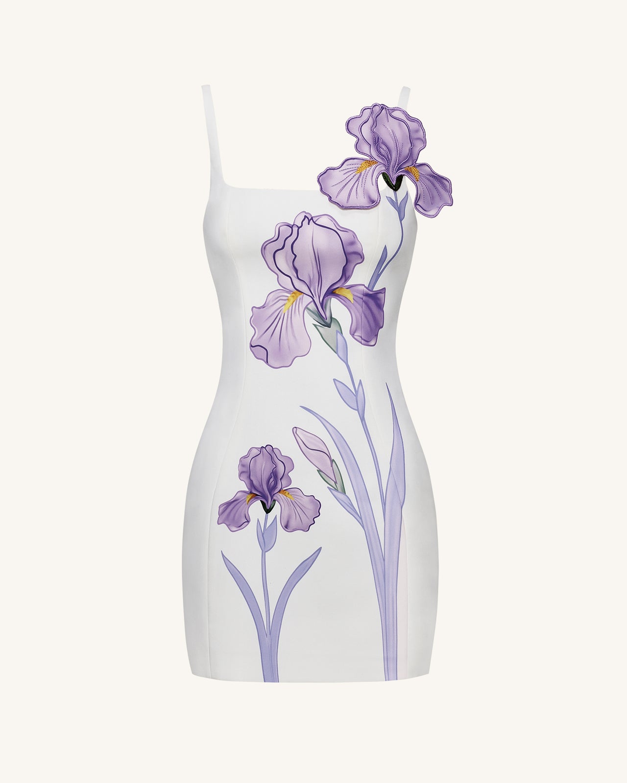 Iris Mini-robe moulante à fines bretelles et imprimé floral - Blanc