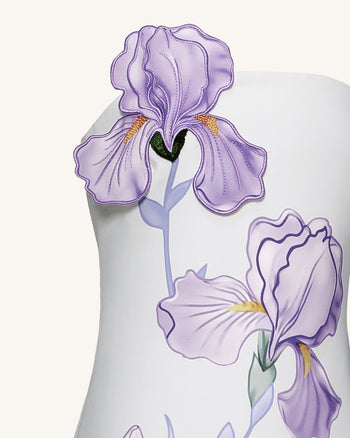 Iris Robe longue évasée sans bretelles à imprimé floral – Blanc