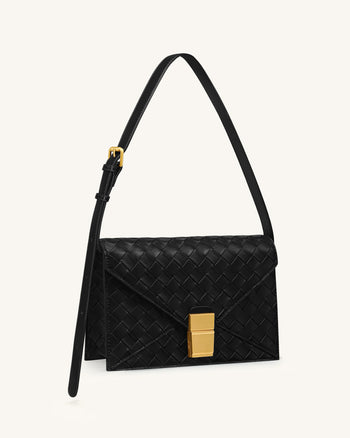 Clio Sac bandoulière enveloppe à texture tressée - Noir