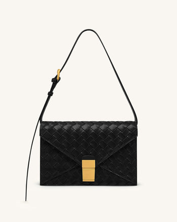 Clio Sac bandoulière enveloppe à texture tressée - Noir