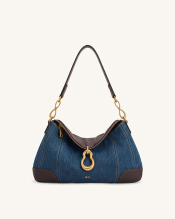 Jayla Sac porté épaule orné d'un pendentif métallique - Denim bleu