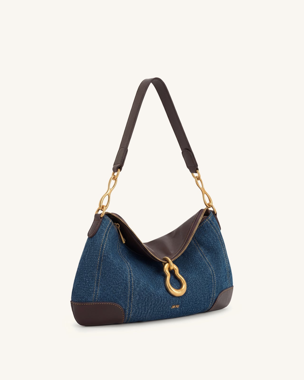 Jayla Sac porté épaule orné d'un pendentif métallique - Denim bleu